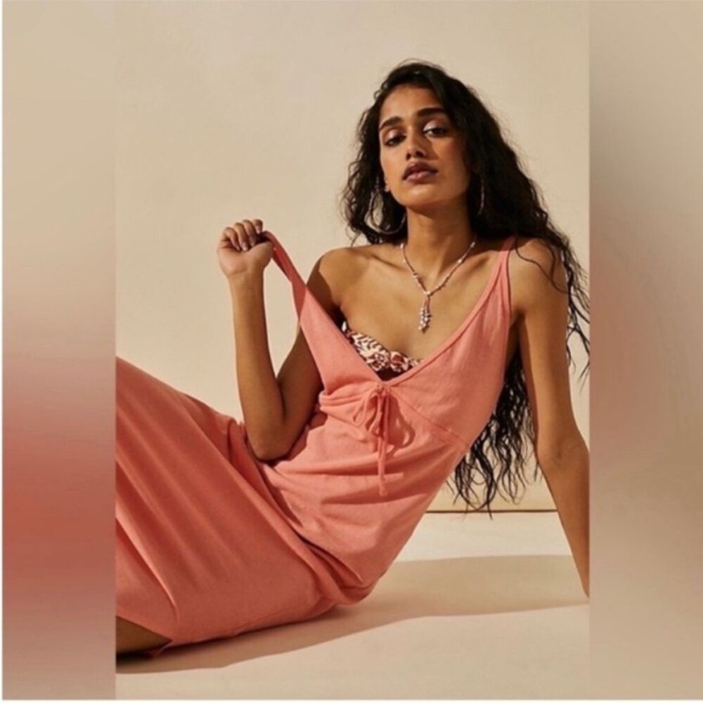Free People Beach Coral Cotton Midi Cover Up Dress Medium NWOT